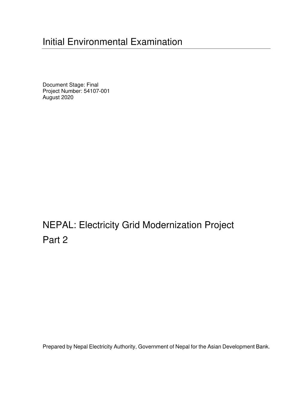 Initial Environmental Examination NEPAL: Electricity Grid