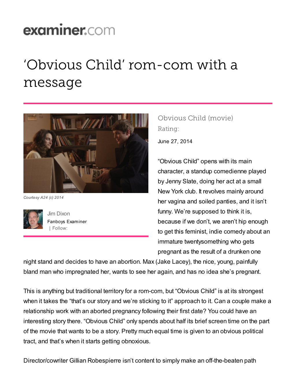 Obvious Child’ Rom-Com with a Message