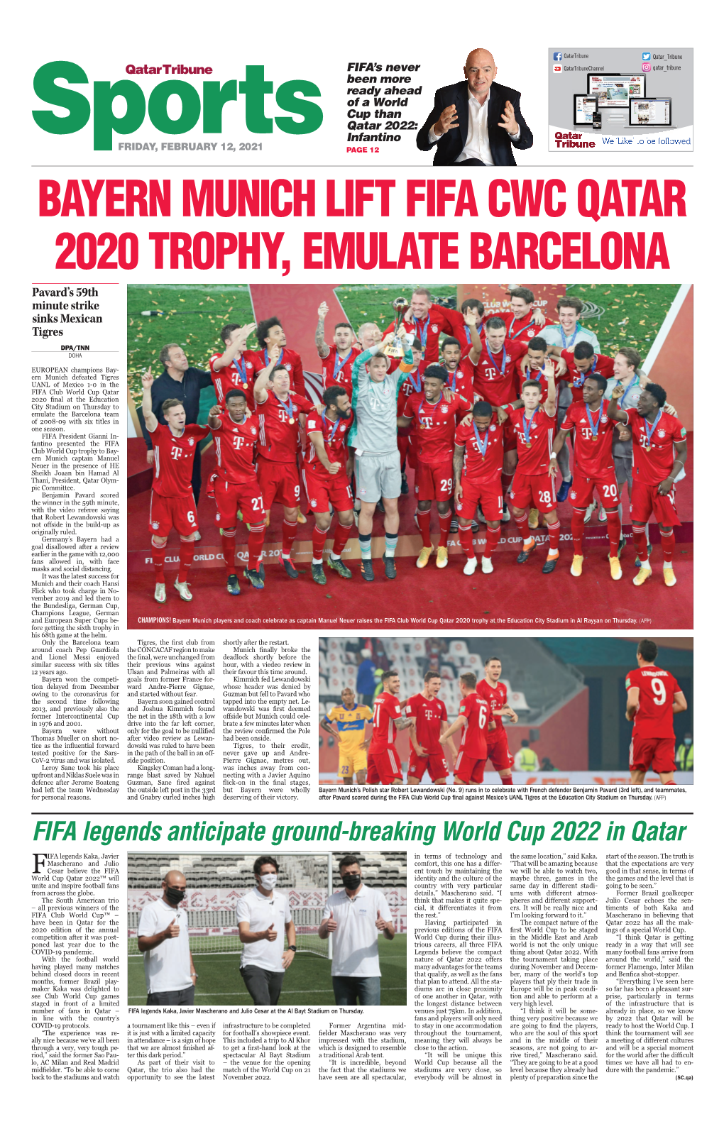 BAYERN MUNICH LIFT FIFA CWC QATAR 2020 TROPHY, EMULATE BARCELONA Pavard’S 59Th Minute Strike Sinks Mexican Tigres DPA/TNN DOHA