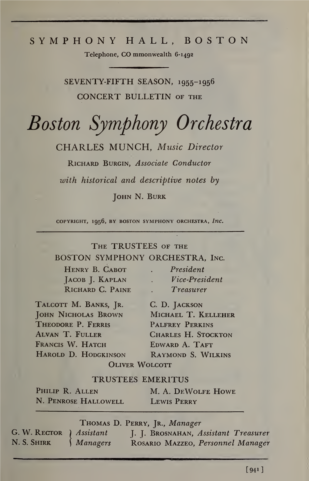 Boston Symphony Orchestra Concert Programs, Season 75, 1955-1956