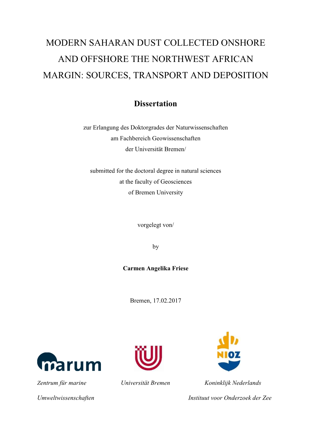 Modern Saharan Dust Collected Onshore and Offshore the Northwest African Margin: Sources, Transport and Deposition