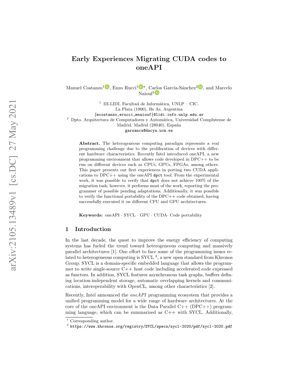 Arxiv:2105.13489V1 [Cs.DC] 27 May 2021 Mer to Write Single-Source C++ Host Code Including Accelerated Code Expressed As Functors