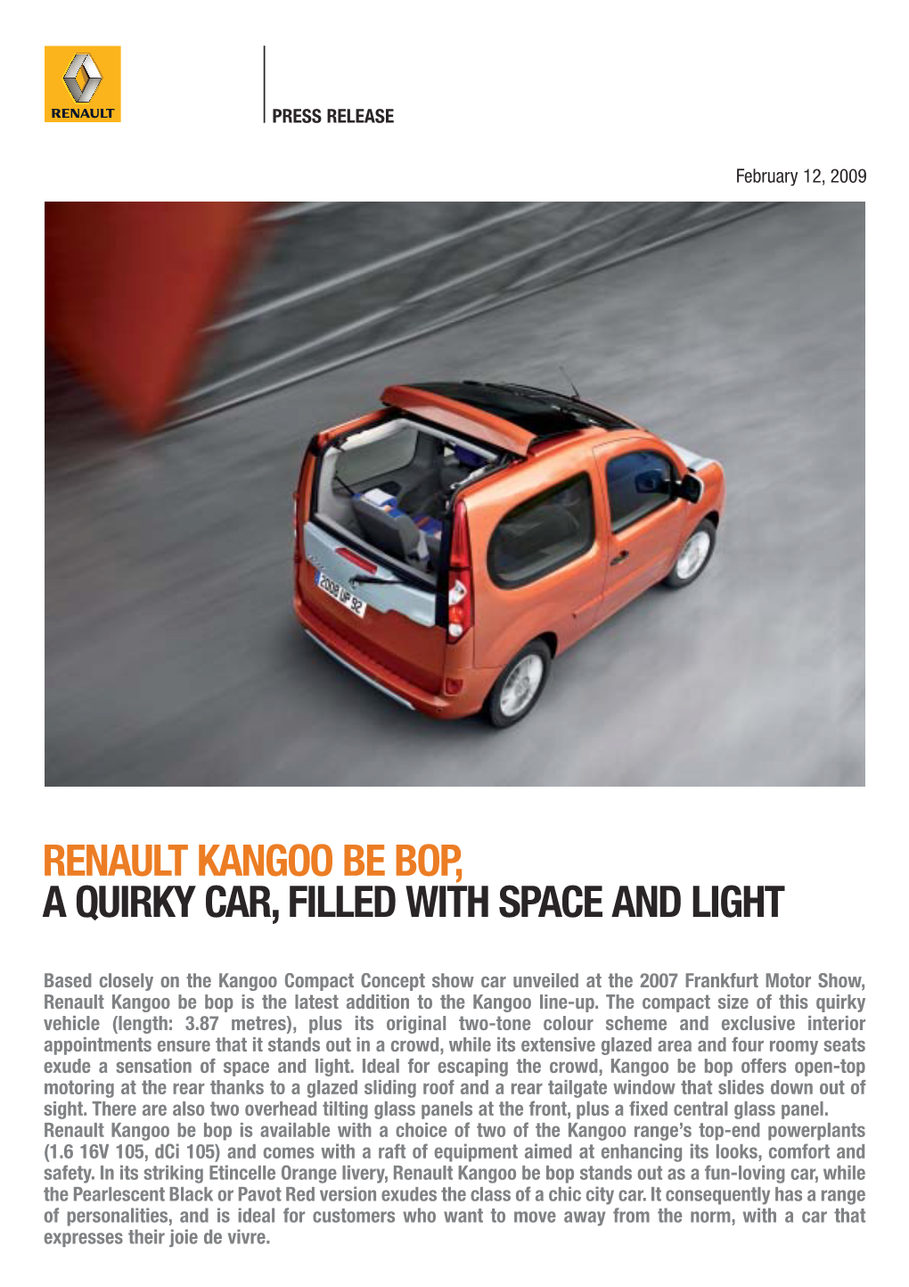 Renault Kangoo Be Bop, a Quirky Car, Filled with Space and Light
