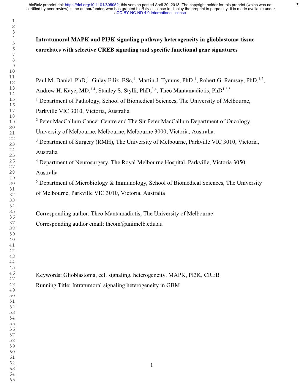 Intratumoral MAPK and PI3K Signaling Pathway Heterogeneity In