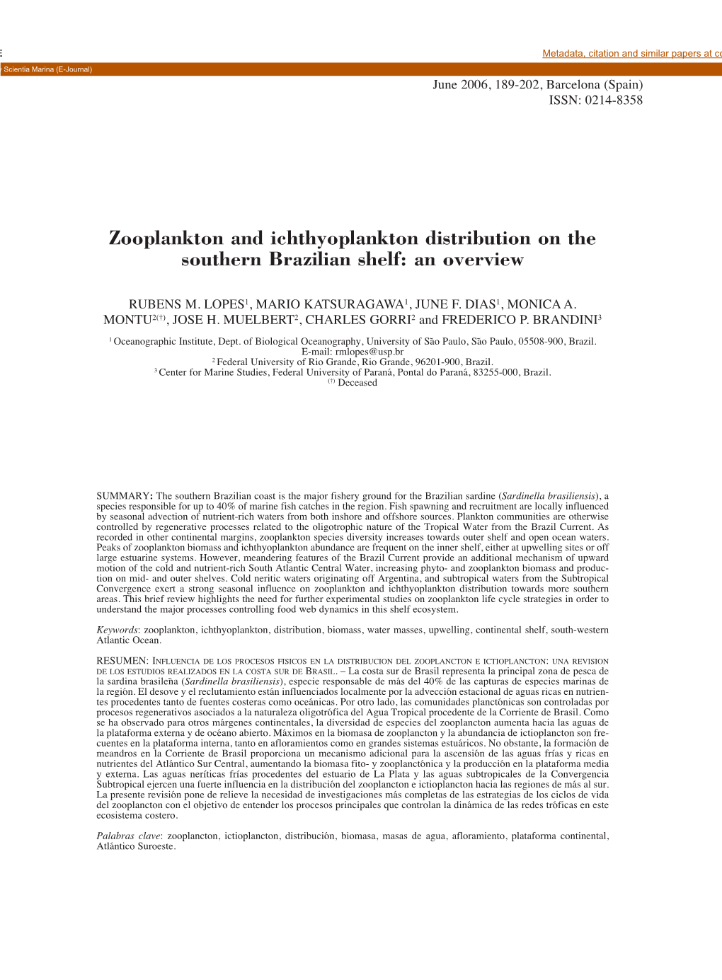 Zooplankton and Ichthyoplankton Distribution on the Southern Brazilian Shelf: an Overview