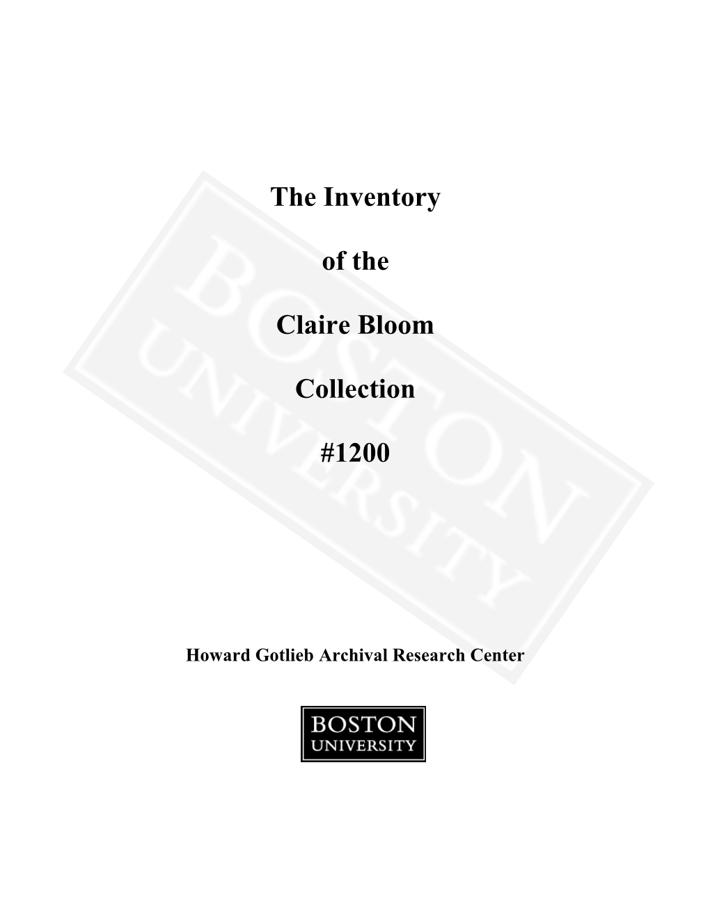 The Inventory of the Claire Bloom Collection #1200