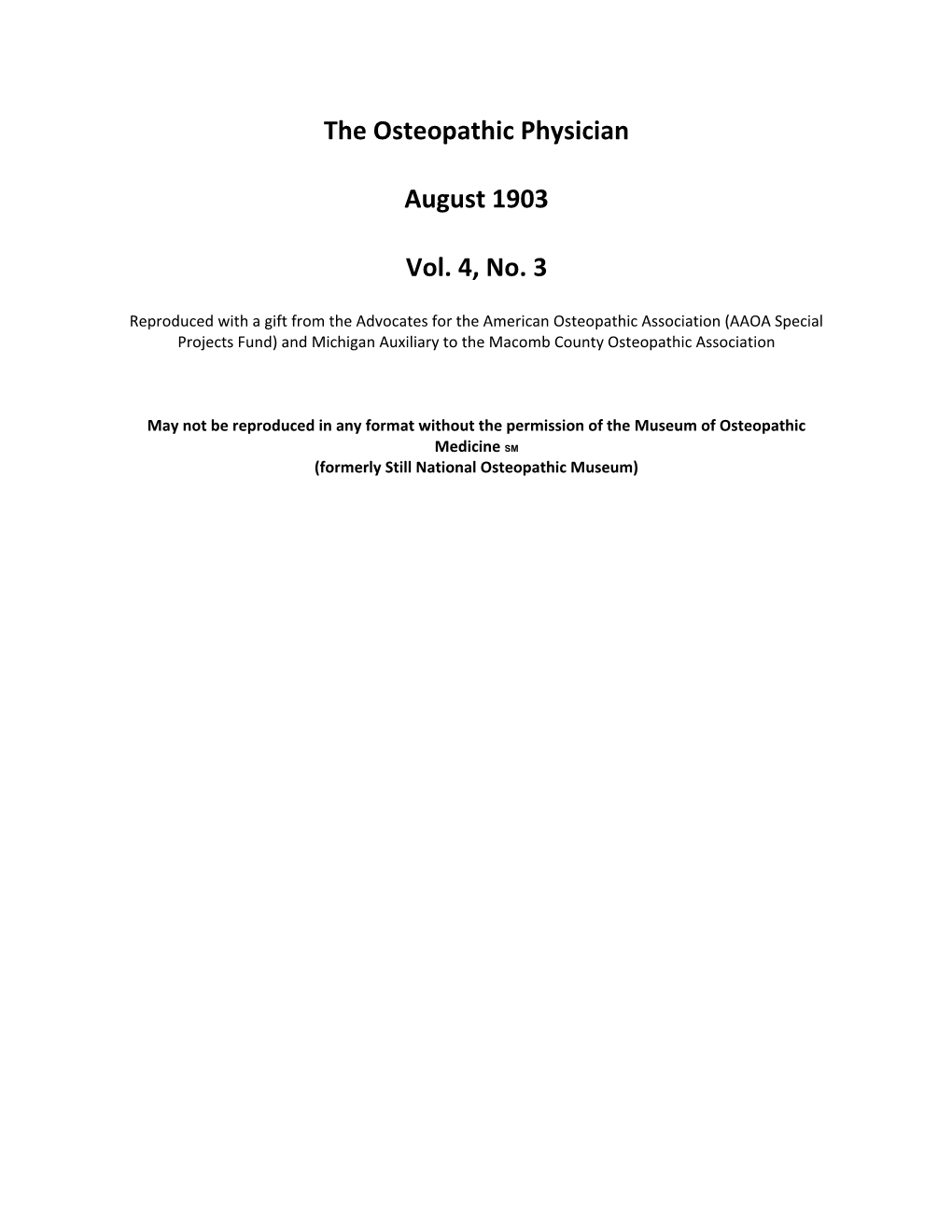 The Osteopathic Physician August 1903 Vol. 4, No. 3