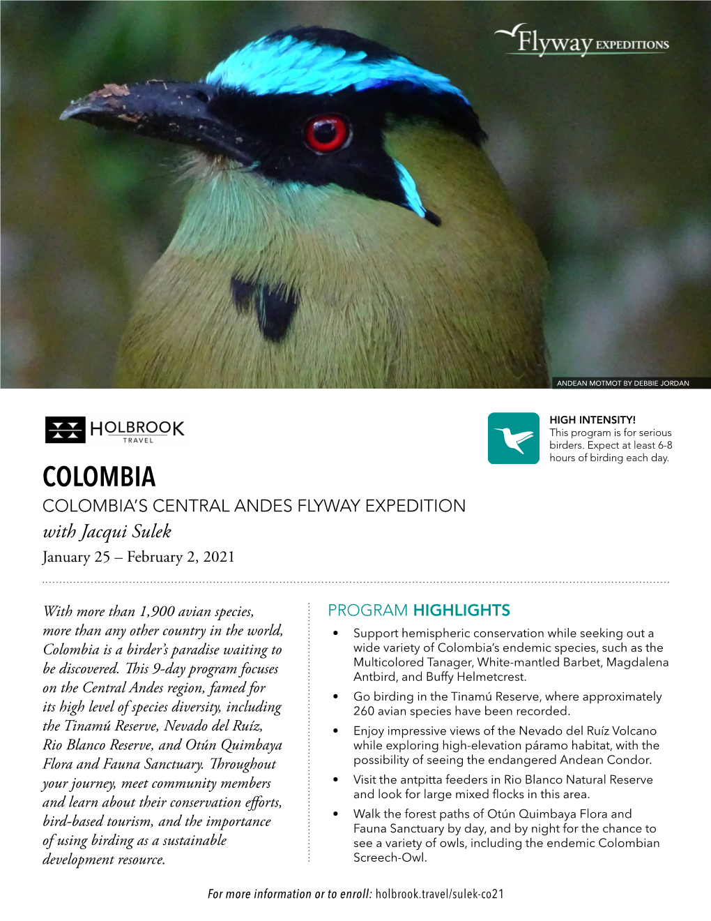 Colombia Colombia’S Central Andes Flyway Expedition with Jacqui Sulek January 25 – February 2, 2021