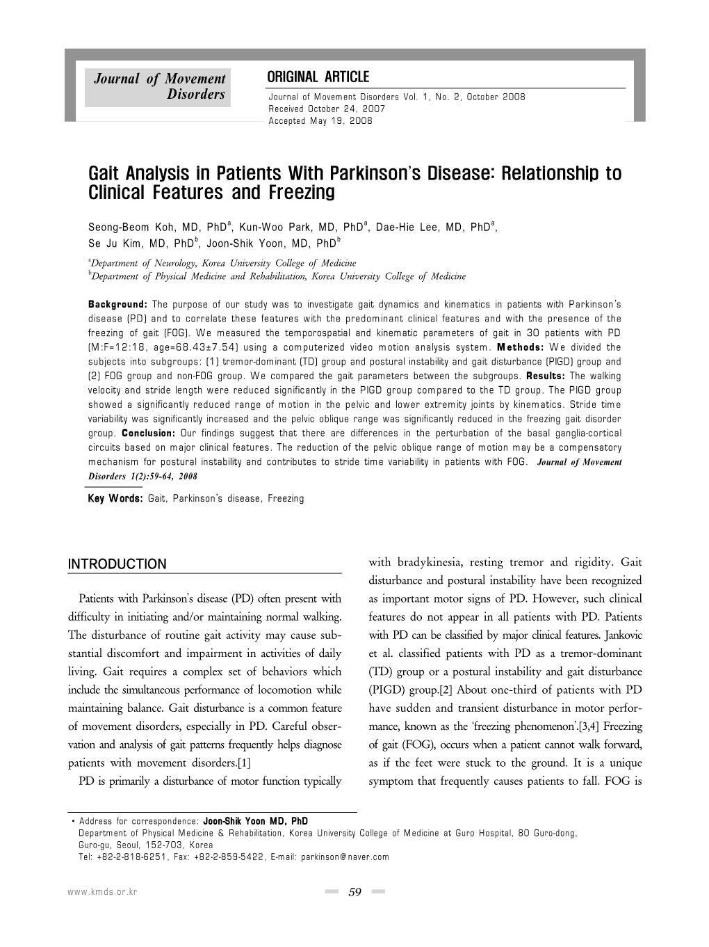 Gait Analysis in Patients with Parkinson's Disease