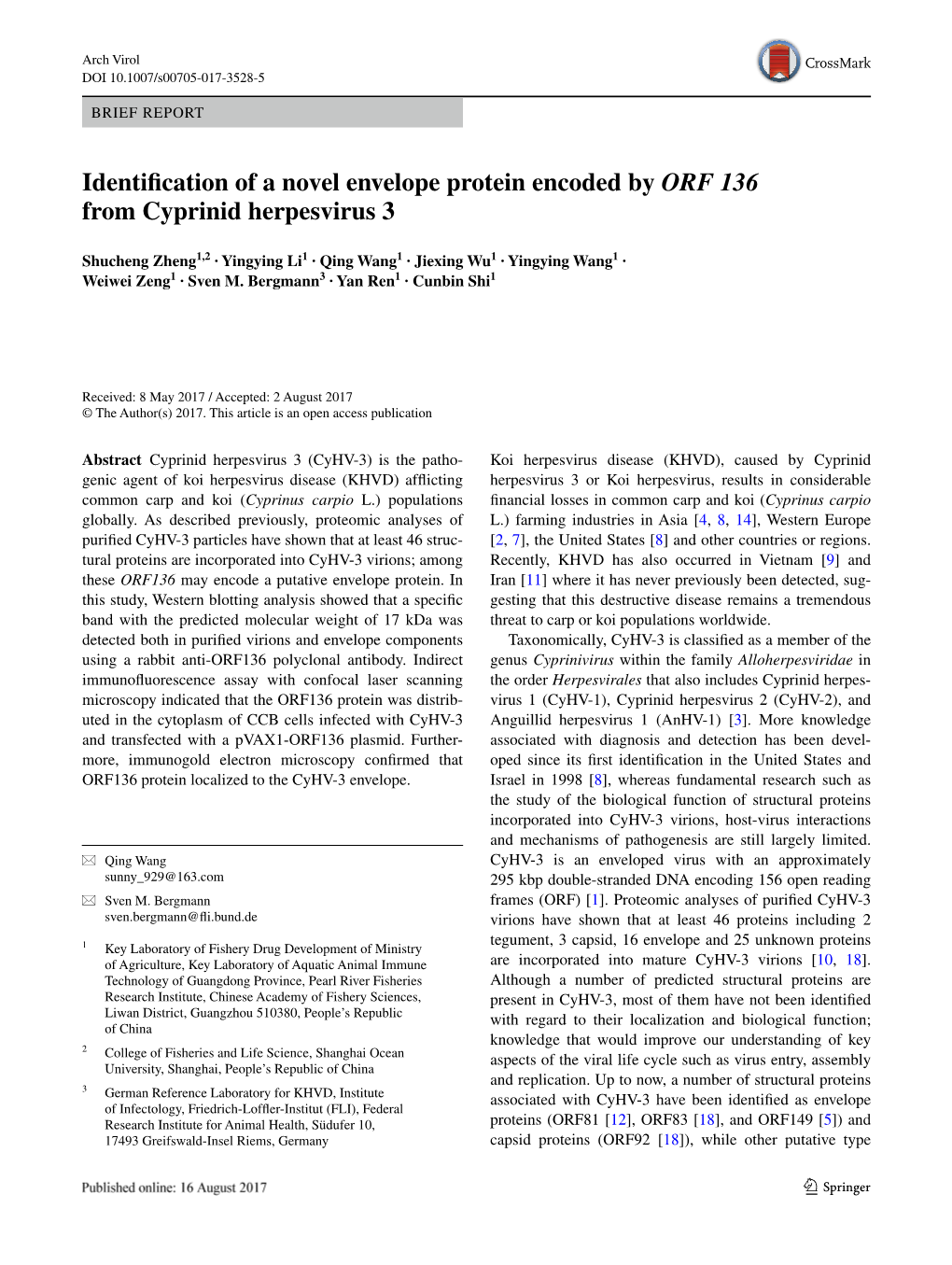 Identification of a Novel Envelope Protein Encoded by ORF 136 From