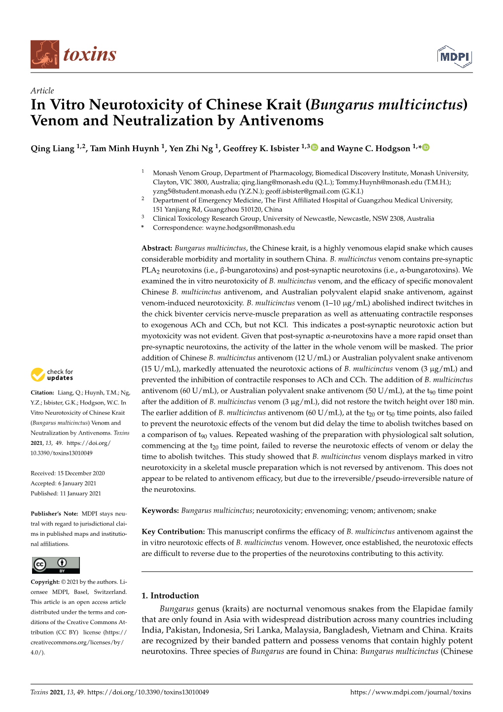 Bungarus Multicinctus) Venom and Neutralization by Antivenoms