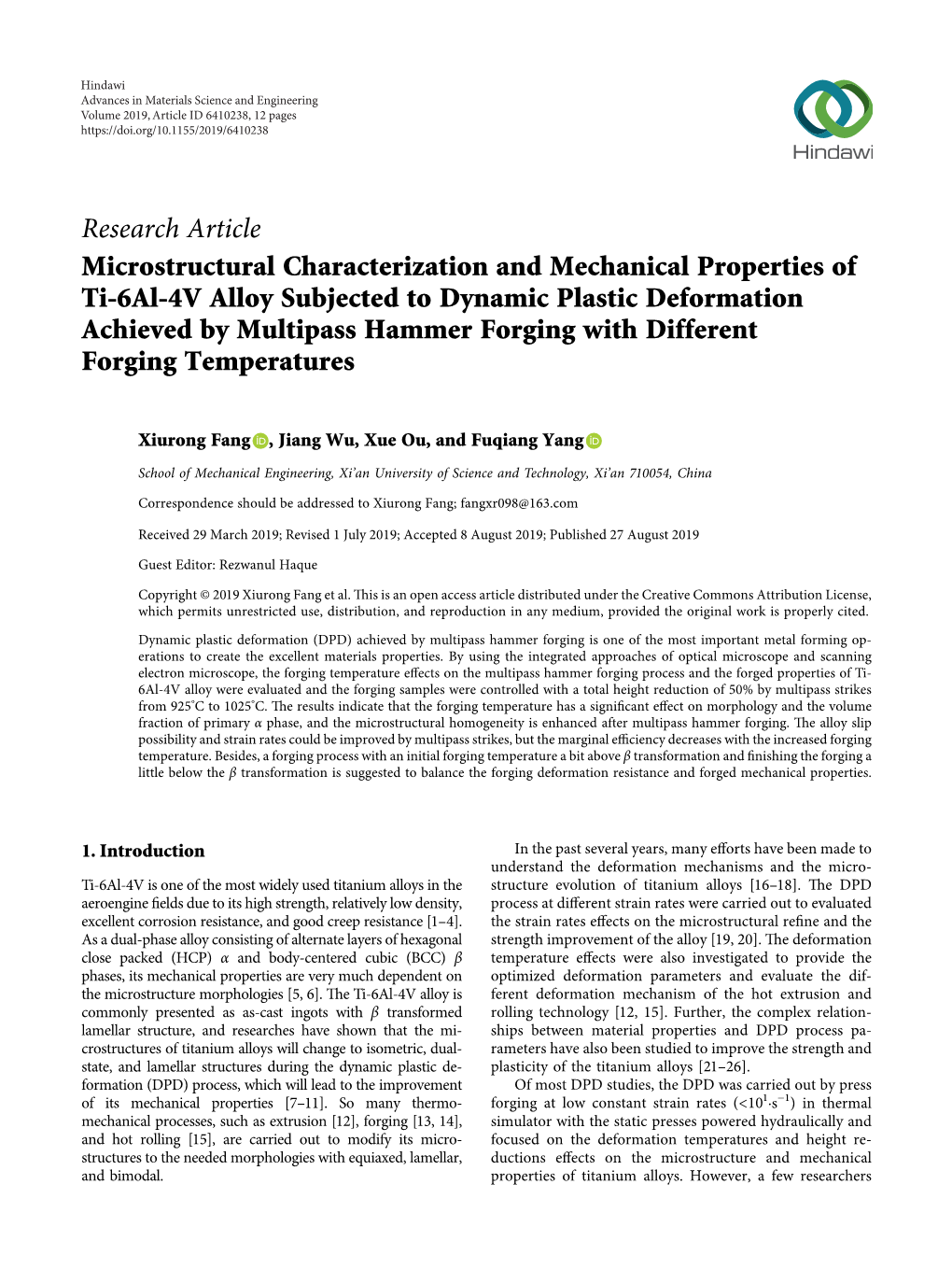 Microstructural Characterization and Mechanical Properties of Ti-6Al-4V