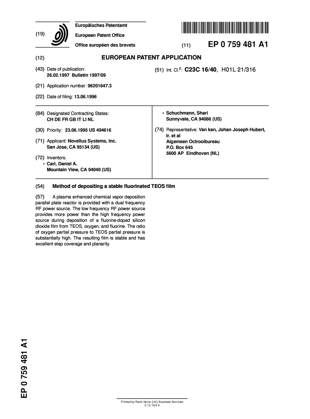 Method of Depositing a Stable Fluorinated TEOS Film