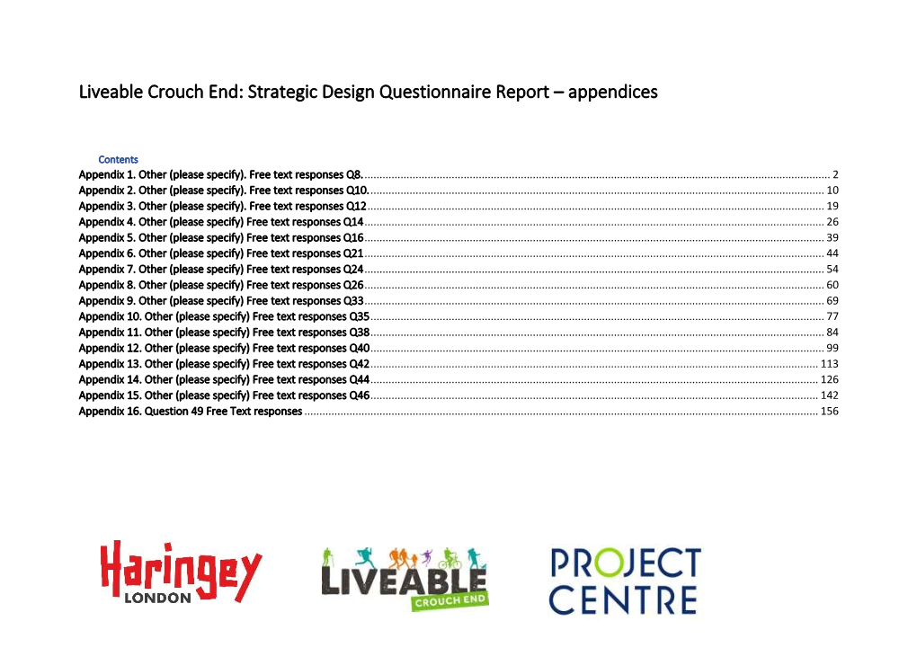 Liveable Crouch End: Strategic Design Questionnaire Report – Appendices