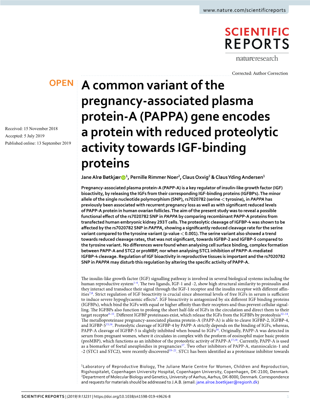 (PAPPA) Gene Encodes a Protein with Reduced Proteolytic Activity T