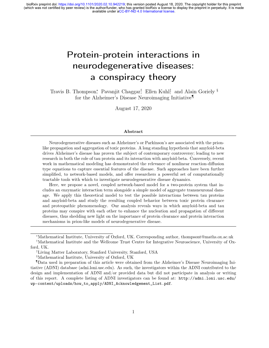 Protein-Protein Interactions in Neurodegenerative Diseases: a Conspiracy Theory