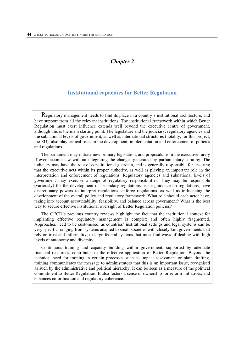 Chapter 2 Institutional Capacities for Better Regulation