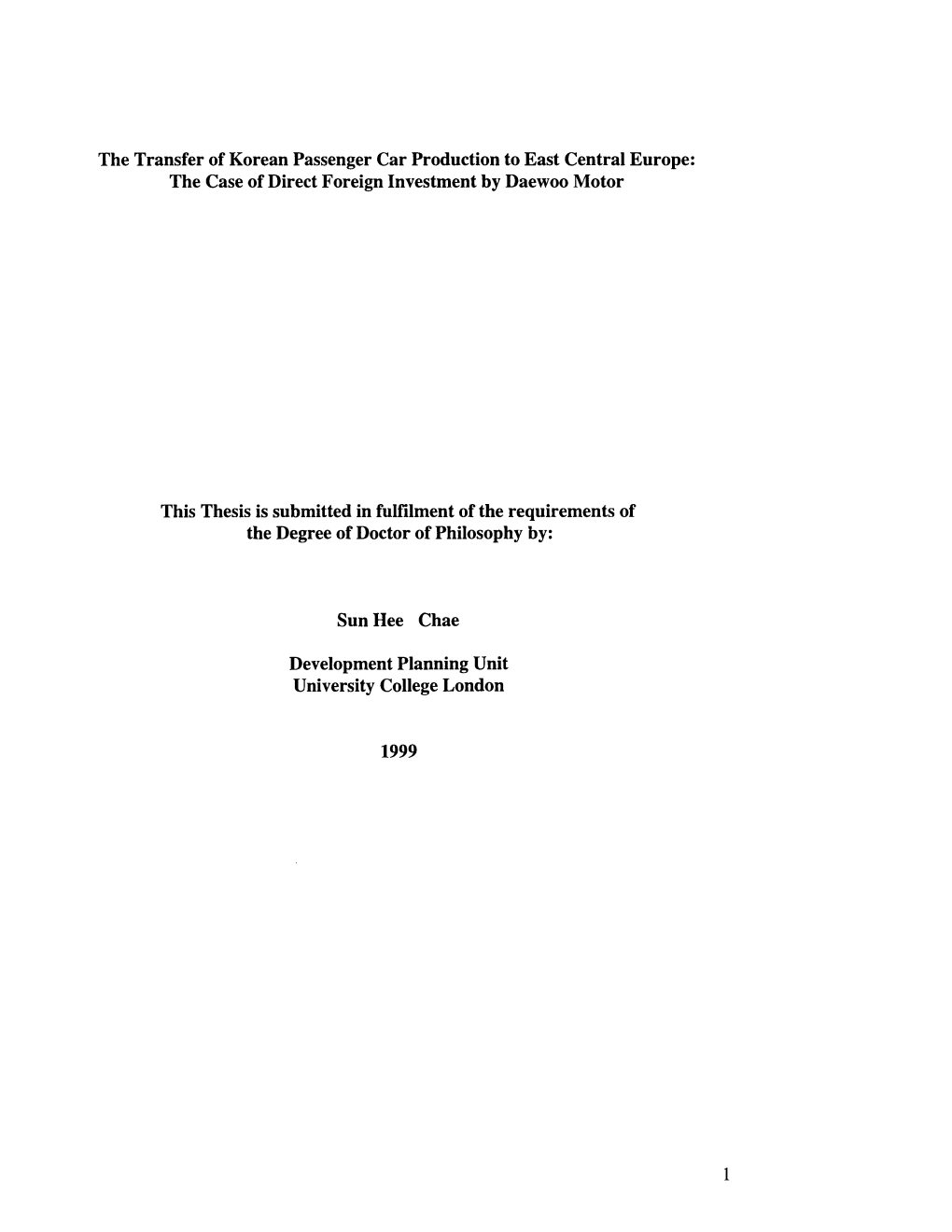 The Transfer of Korean Passenger Car Production to East Central Europe: the Case of Direct Foreign Investment by Daewoo Motor