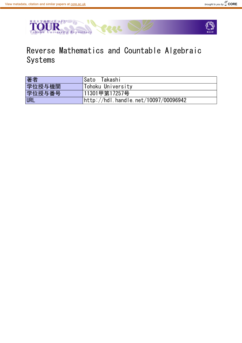 Reverse Mathematics and Countable Algebraic Systems