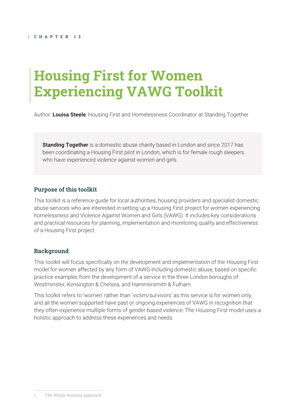 Housing First for Women Experiencing VAWG Toolkit