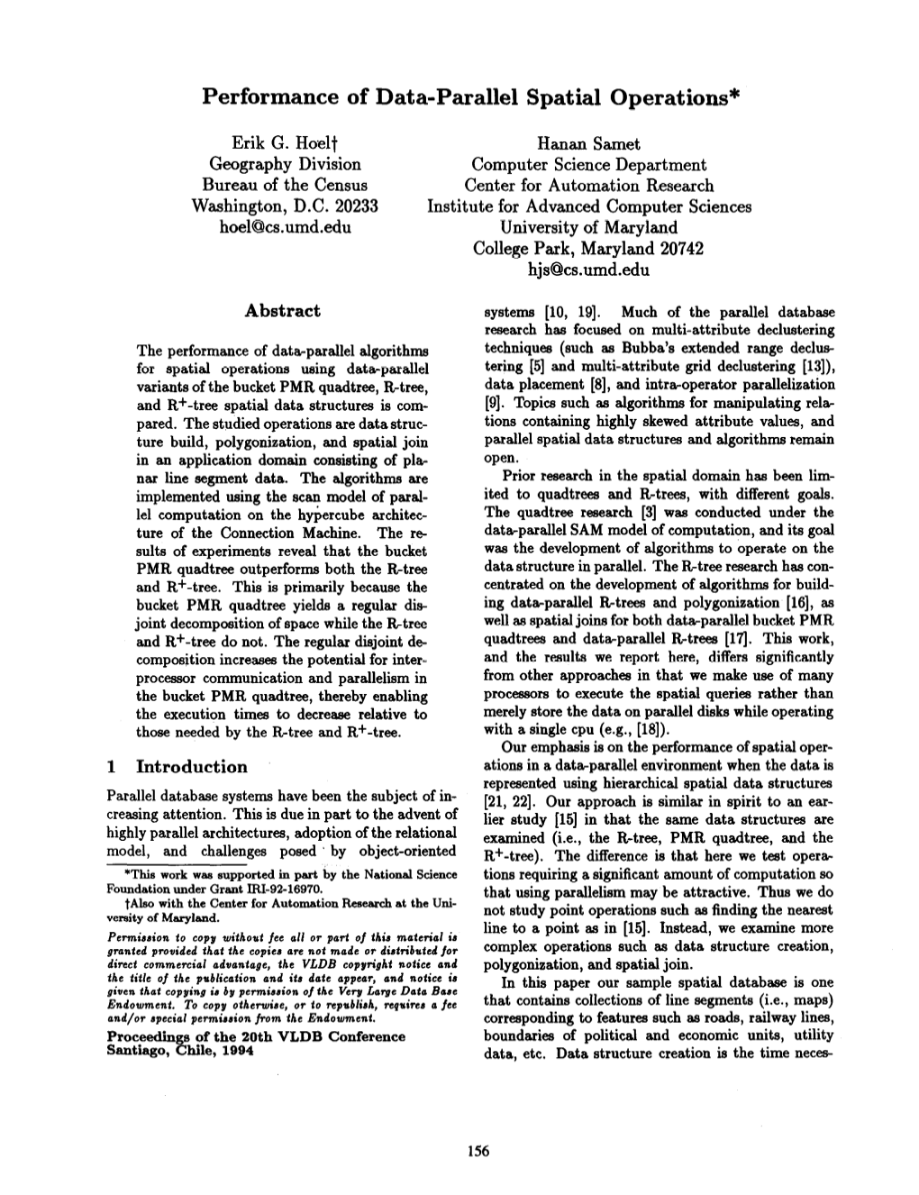 Performance of Data-Parallel Spatial Operations