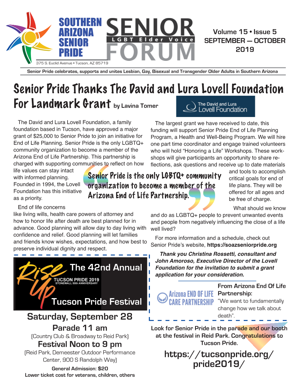 Senior Pride Thanks the David and Lura Lovell Foundation for Landmark Grant by Lavina Tomer