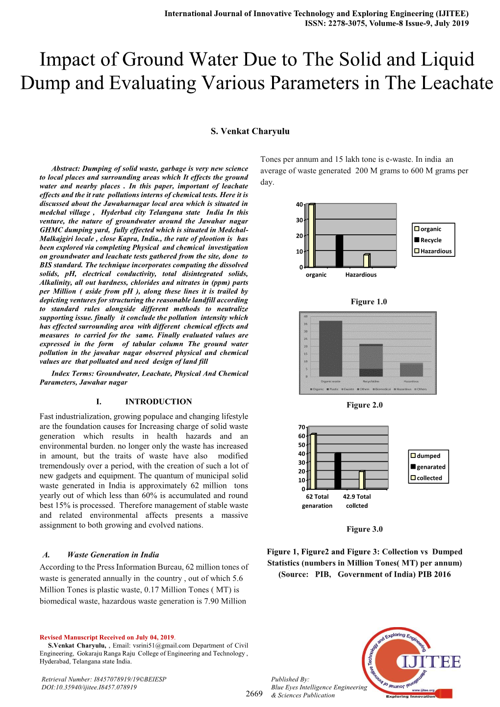 Impact of Ground Water Due to the Solid and Liquid Dump and Evaluating Various Parameters in the Leachate