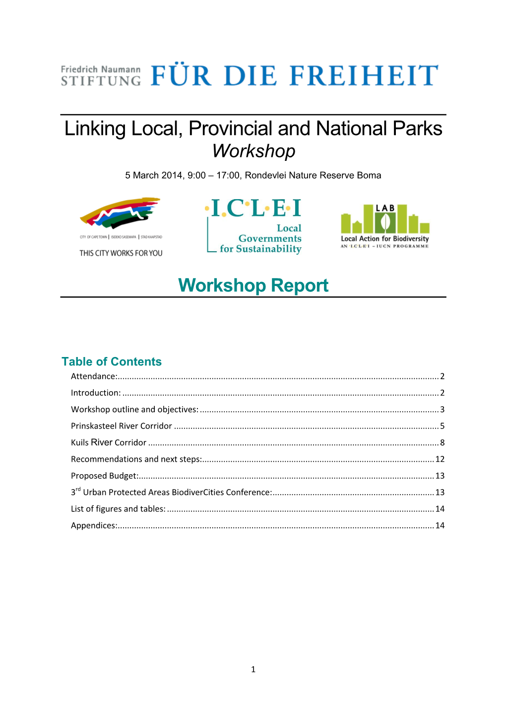 Linking Local, Provincial and National Parks Workshop