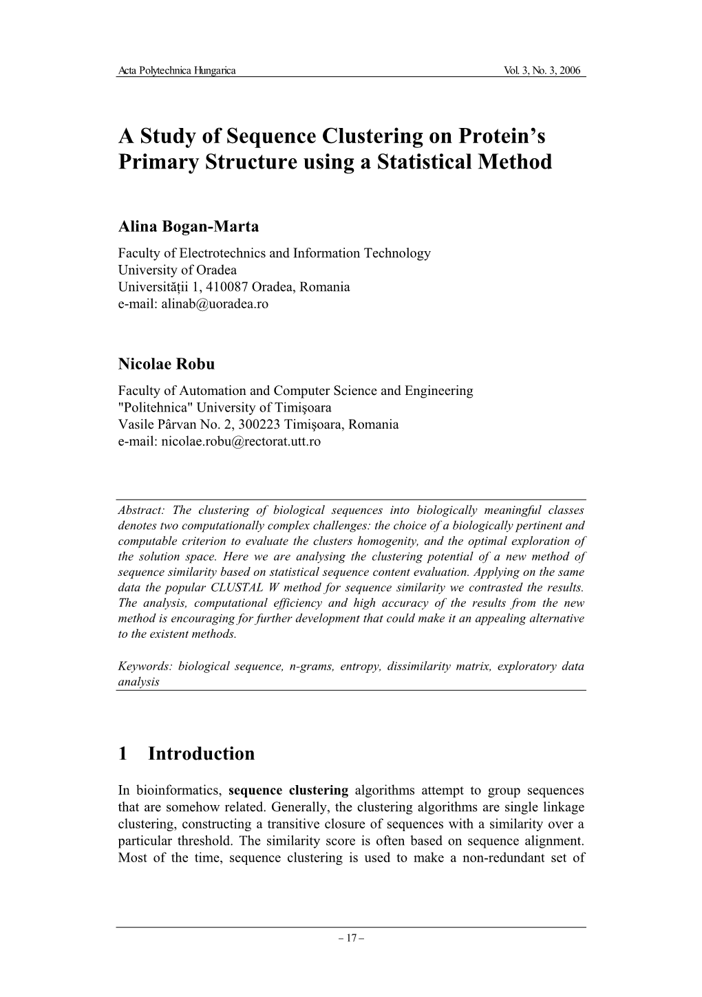 A Study of Sequence Clustering on Protein's Primary Structure Using A