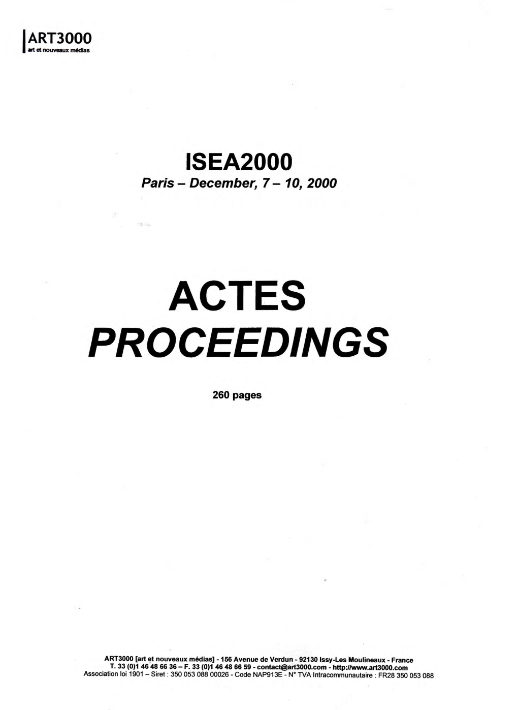 Proceedings 1 Isea2000 – 07-10/12/2000