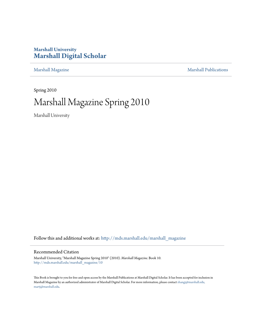 Marshall Magazine Spring 2010 Marshall University
