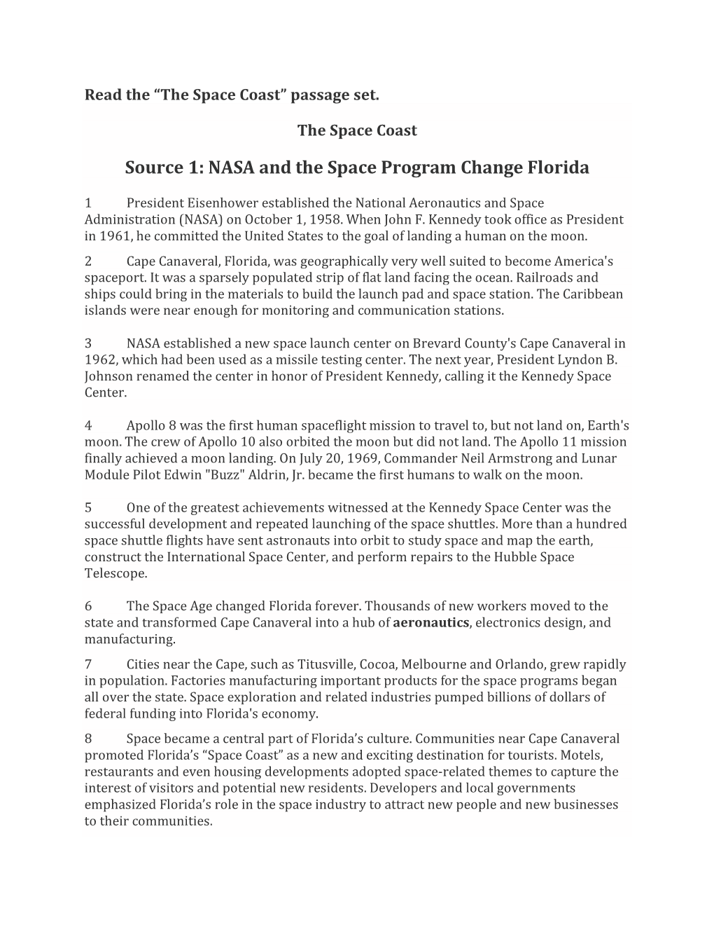 Source 1: NASA and the Space Program Change Florida