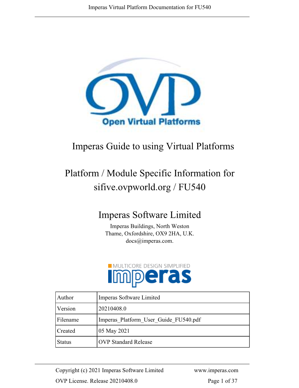 Imperas Platform User Guide