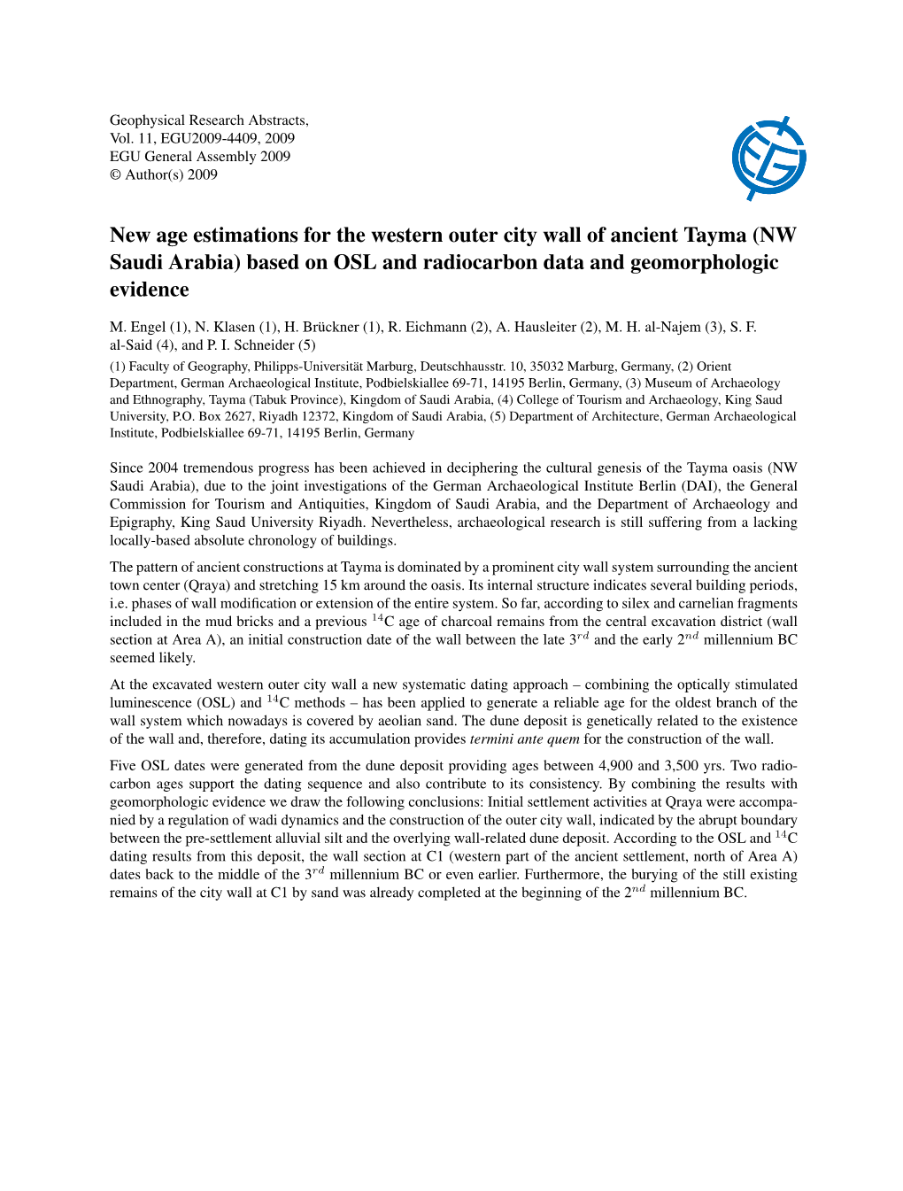 New Age Estimations for the Western Outer City Wall of Ancient Tayma (NW Saudi Arabia) Based on OSL and Radiocarbon Data and Geomorphologic Evidence