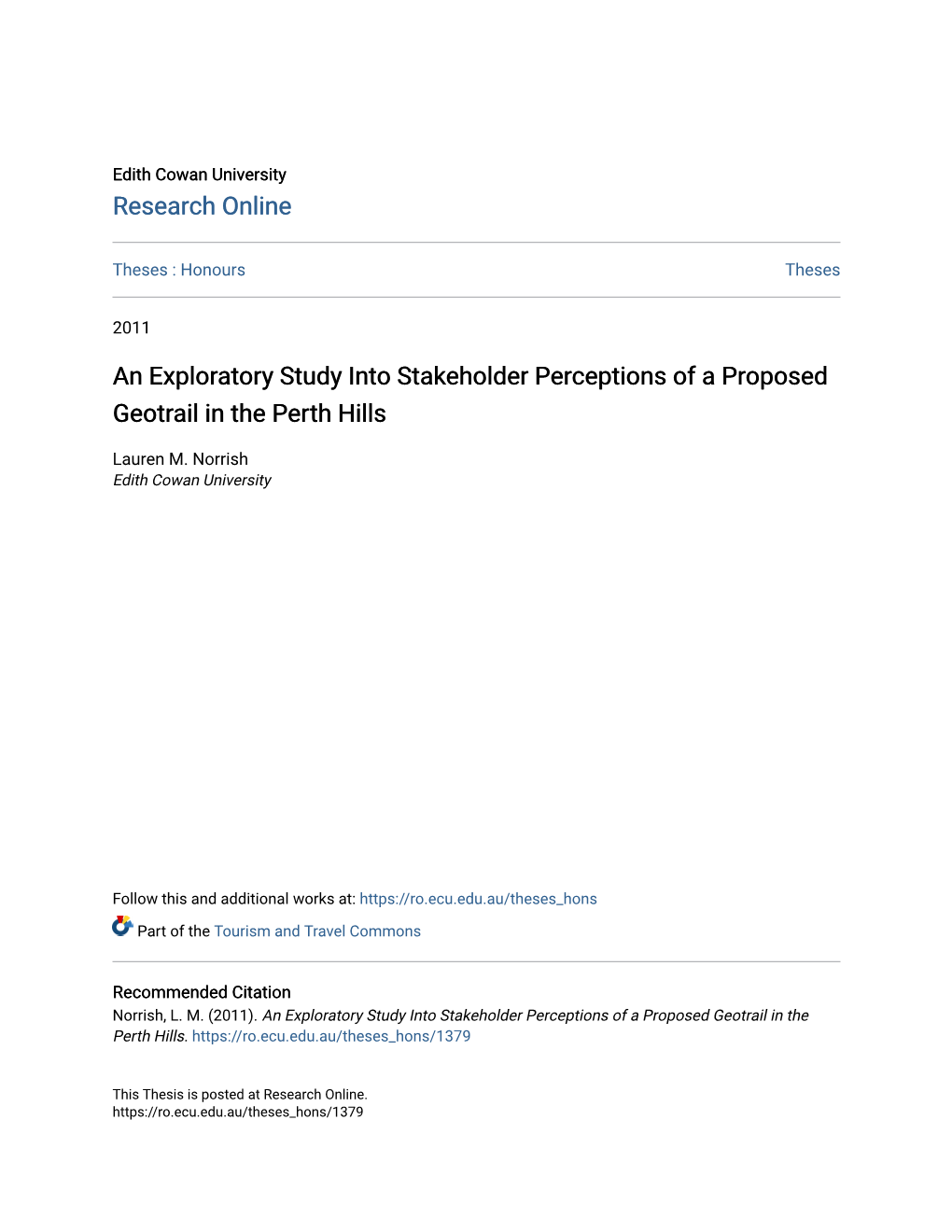 An Exploratory Study Into Stakeholder Perceptions of a Proposed Geotrail in the Perth Hills