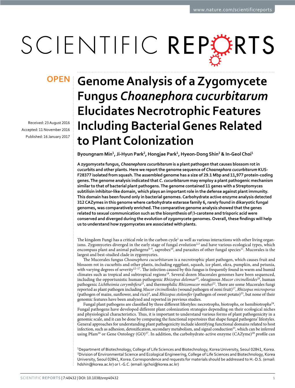 Genome Analysis of a Zygomycete Fungus Choanephora Cucurbitarum