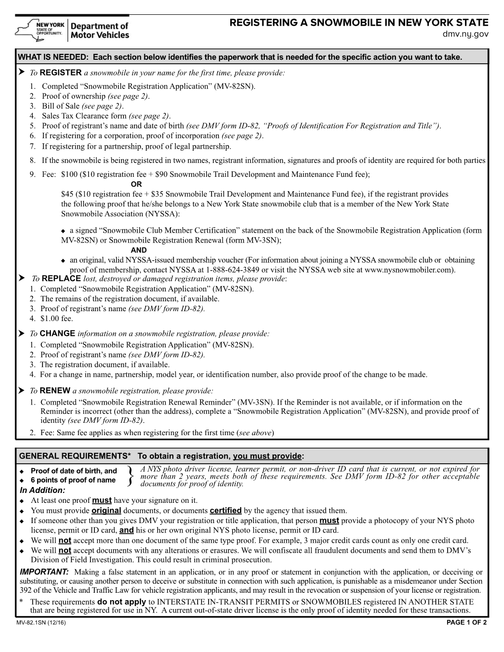 REGISTERING a SNOWMOBILE in NEW YORK STATE Dmv.Ny.Gov
