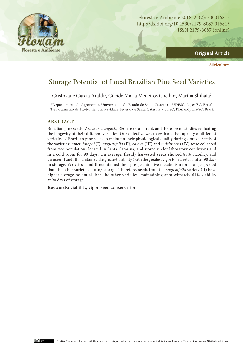 Storage Potential of Local Brazilian Pine Seed Varieties