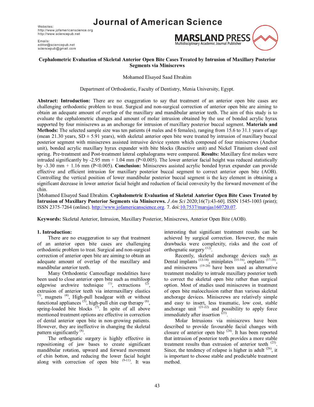 43 Cephalometric Evaluation of Skeletal Anterior Open Bite Cases