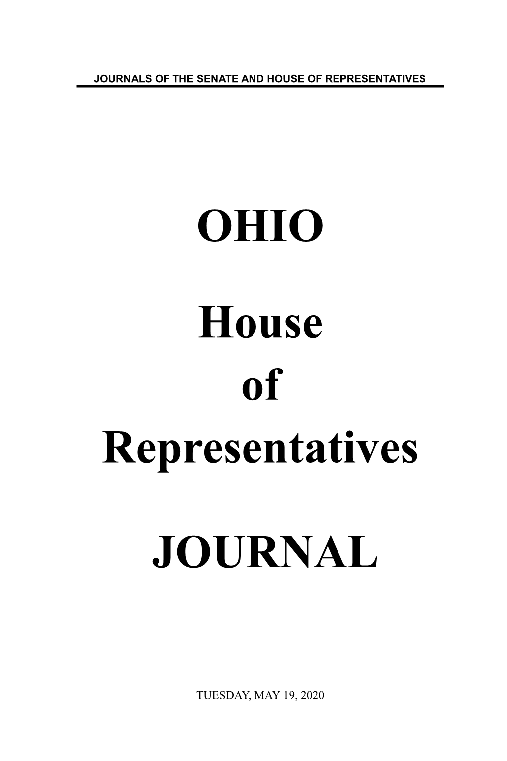 OHIO House of Representatives JOURNAL