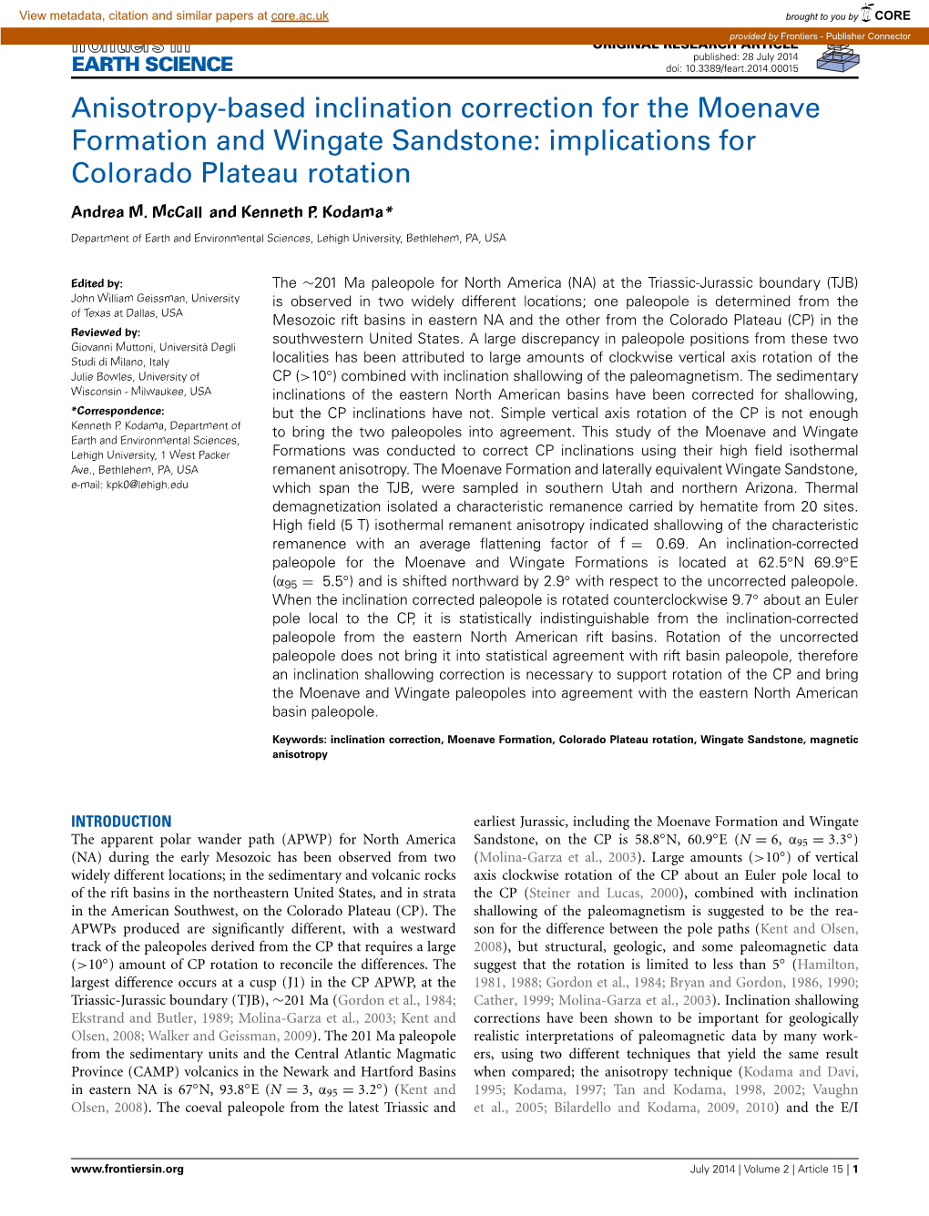 Anisotropy-Based Inclination Correction for the Moenave Formation and Wingate Sandstone: Implications for Colorado Plateau Rotation