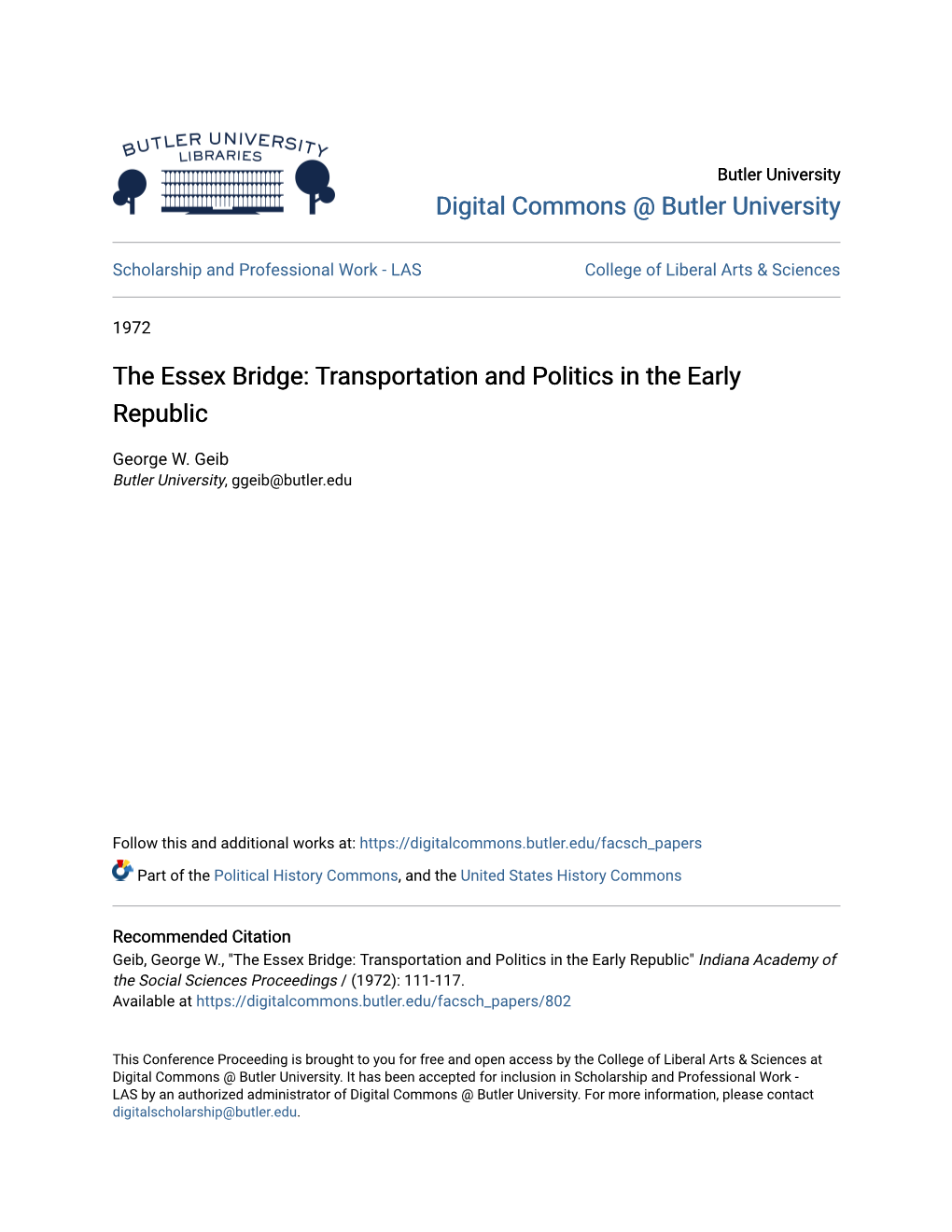 The Essex Bridge: Transportation and Politics in the Early Republic