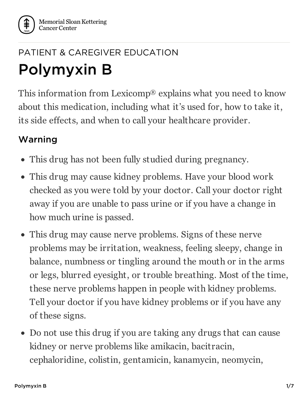 Polymyxin B | Memorial Sloan Kettering Cancer Center