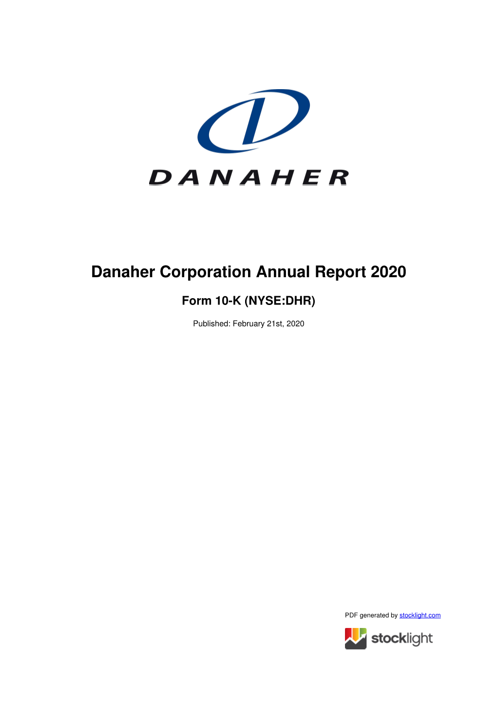 Danaher Corporation Annual Report 2020