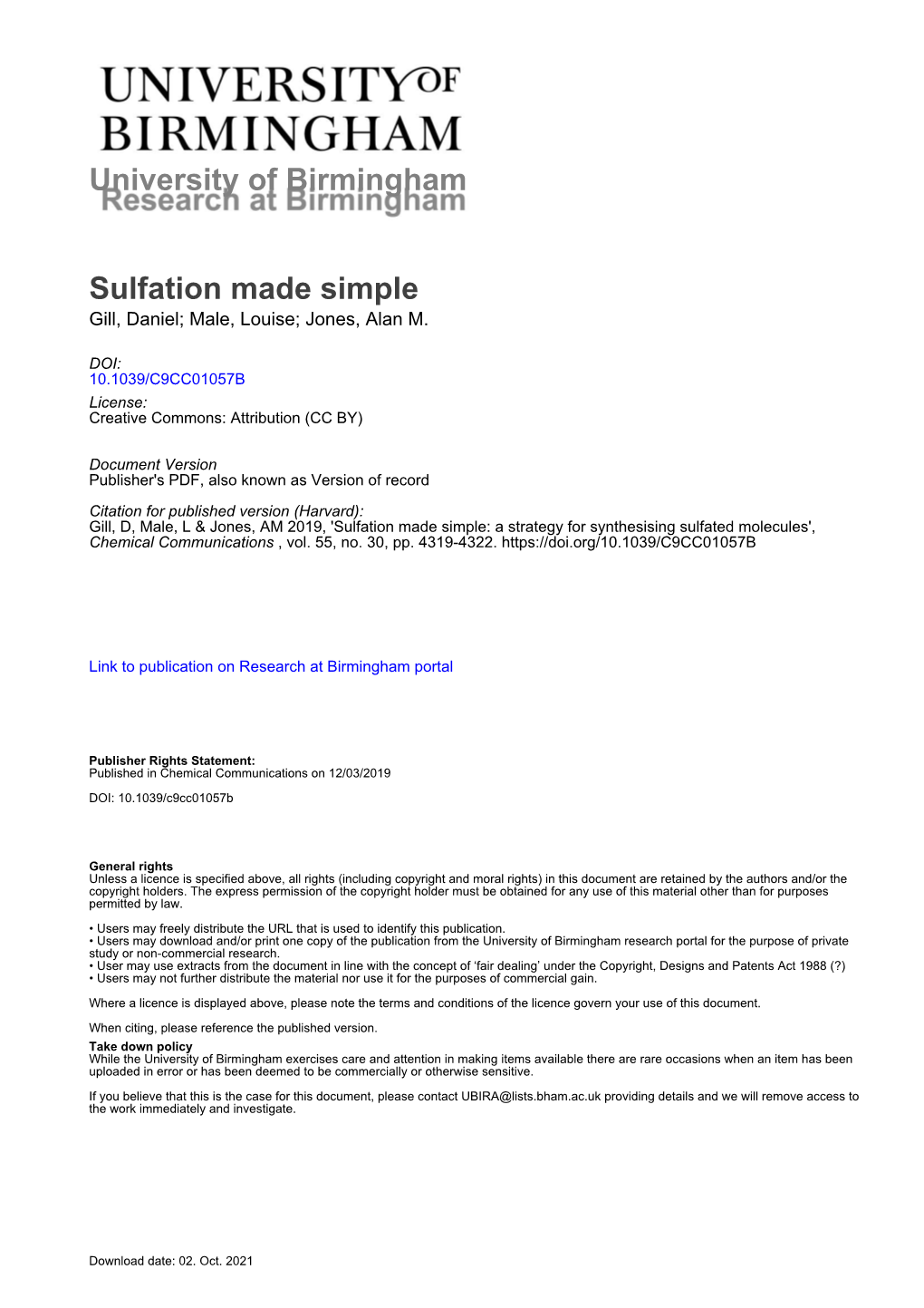 Sulfation Made Simple Gill, Daniel; Male, Louise; Jones, Alan M