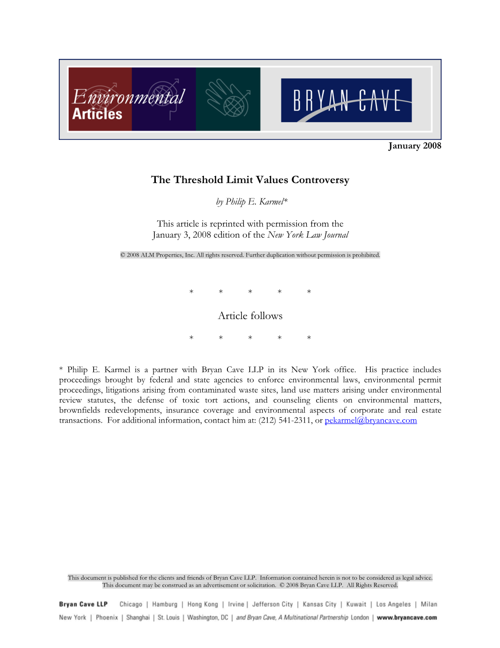 The Threshold Limit Values Controversy Article Follows