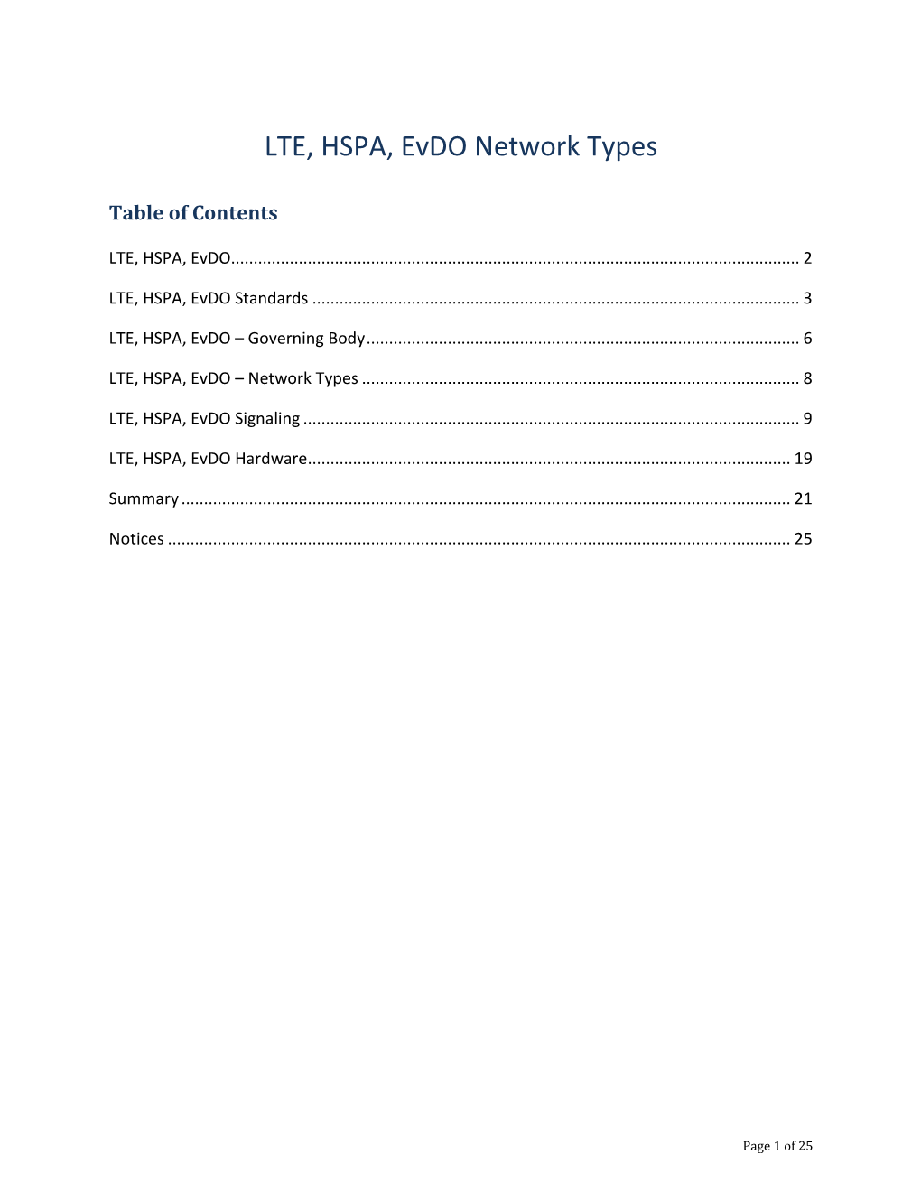 LTE, HSPA, Evdo Network Types