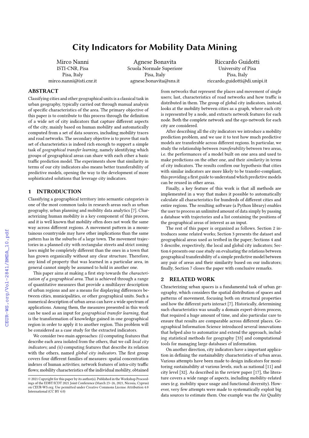 City Indicators for Mobility Data Mining