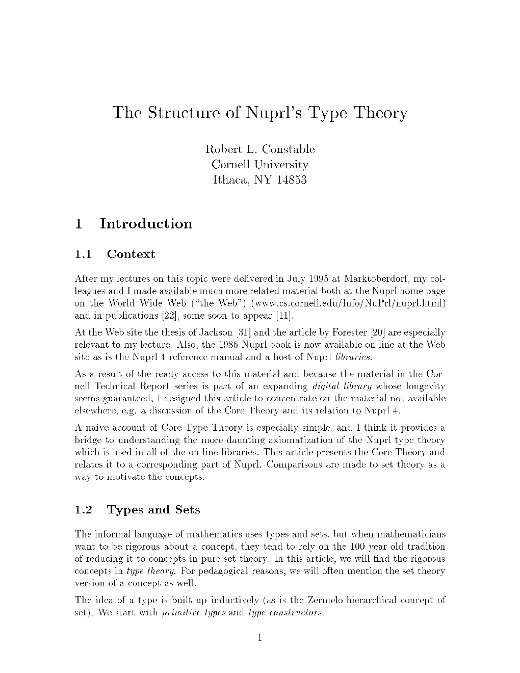 The Structure of Nuprl's Type Theory