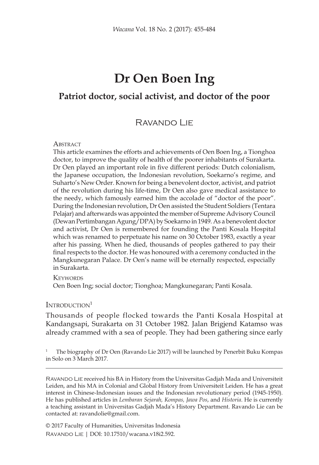 Dr Oen Boen Ing Patriot Doctor, Social Activist, and Doctor of the Poor